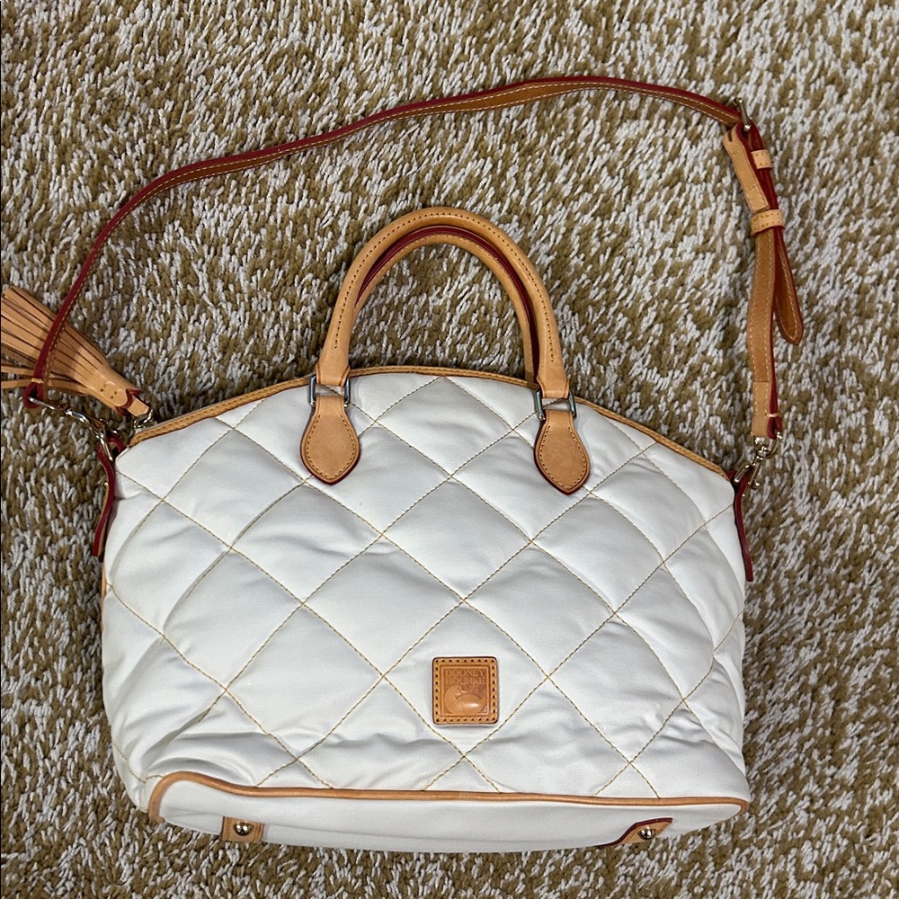 Dooney & Bourke White and Tan Quilted Satchel